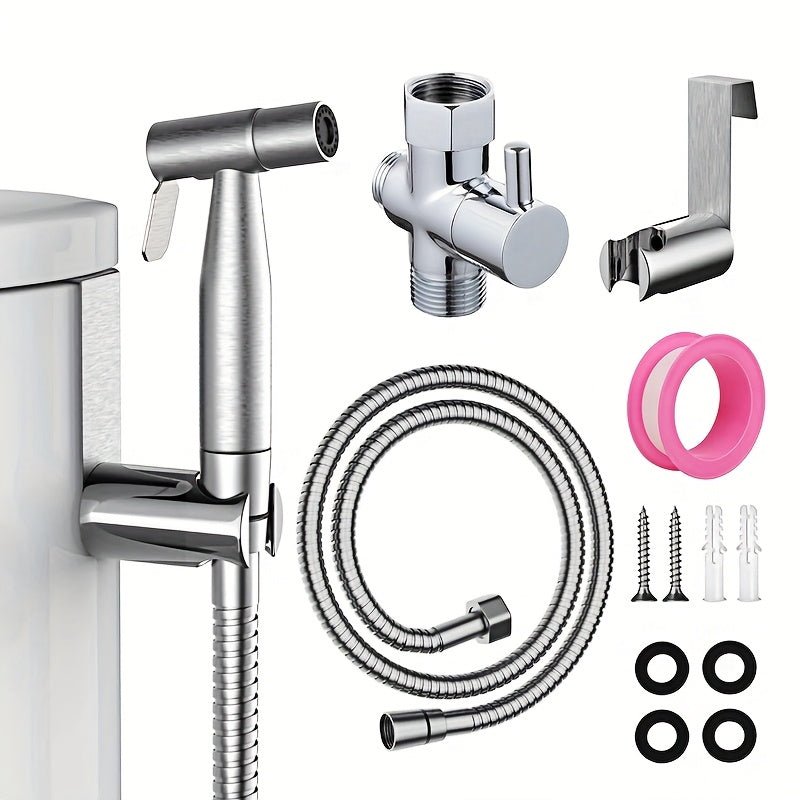 Douchette WC en acier inoxydable avec robinet mural et kit de fixation complet