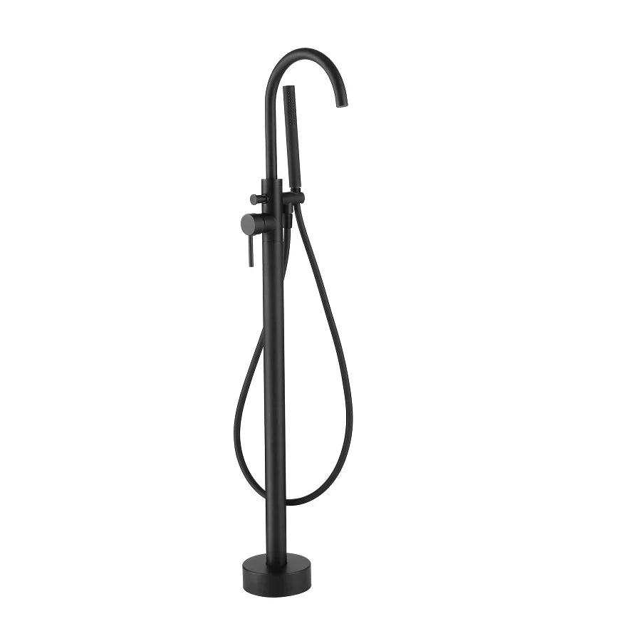 Colonne de robinetterie bain sur pied noire avec douchette et mitigeur monocommande