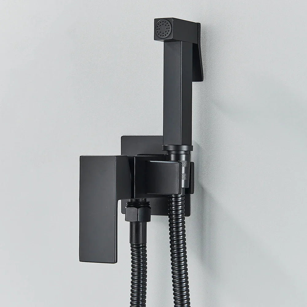 Douchette WC hygiénique murale noire avec mitigeur et support intégré