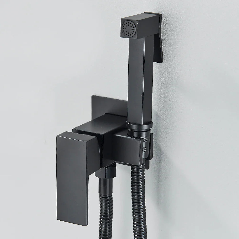 Douchette WC hygiénique murale noire avec mitigeur et support intégré