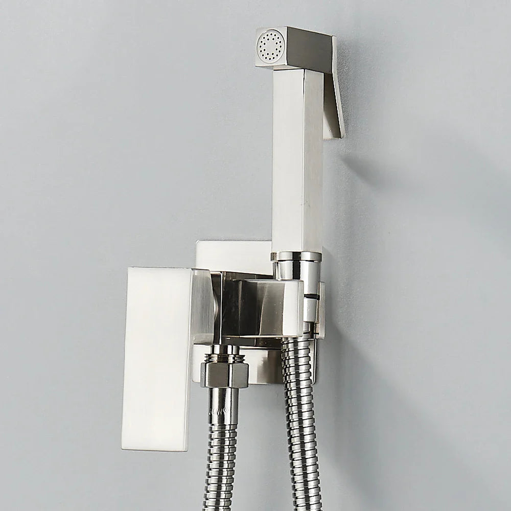 Douchette WC hygiénique murale noire avec mitigeur et support intégré