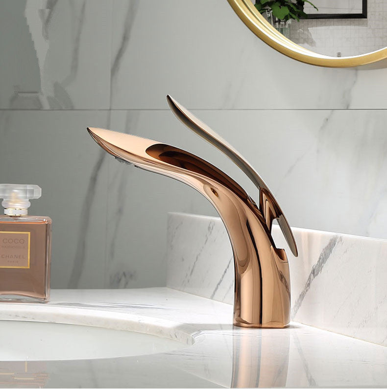 Mitigeur Lavabo Salle de Bain Design Arrondi Doré PLOMBEAU