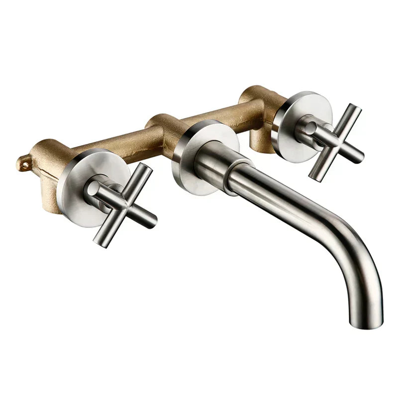 Robinet Lavabo Mural Mélangeur Chrome Croix