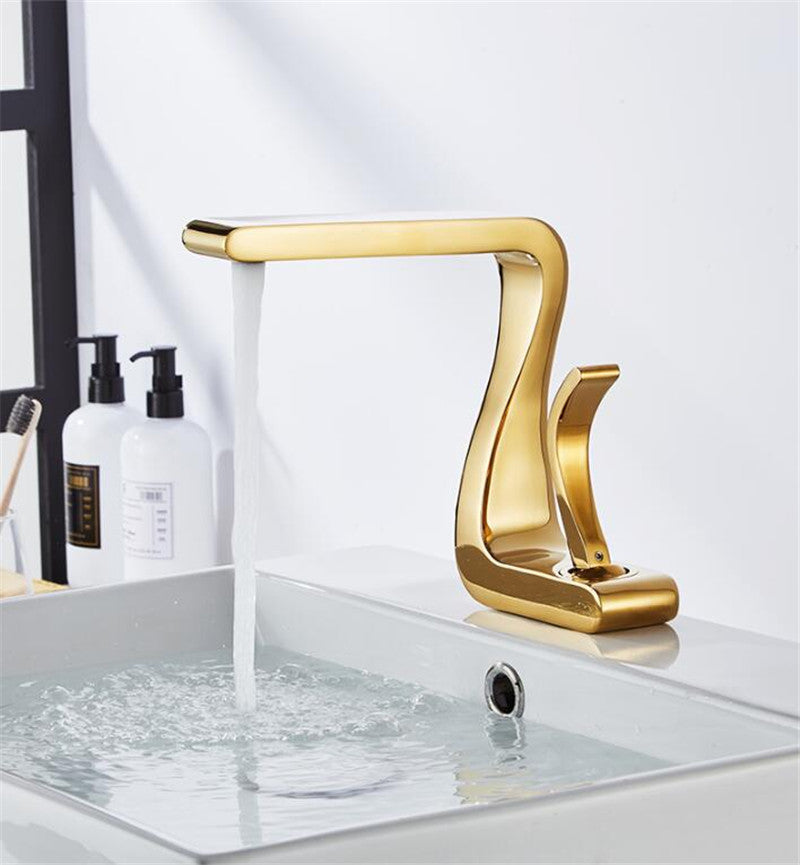 Robinet Salle de Bain Doré Design Ondulé